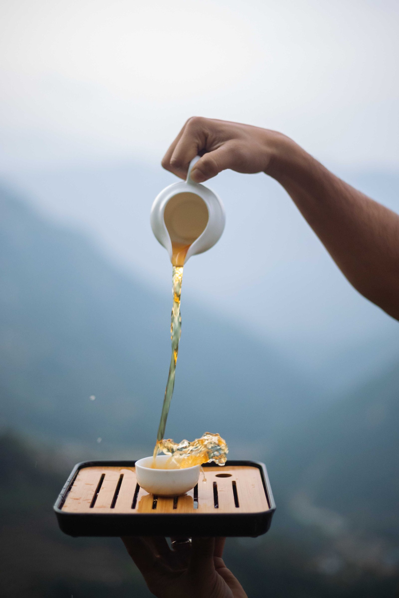 Golden tipped Assam tea leaves beside a glass cup of amber tea